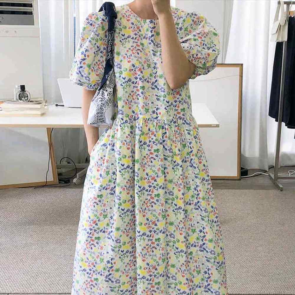 summer elegant temperament gentle round neck loose back single breasted