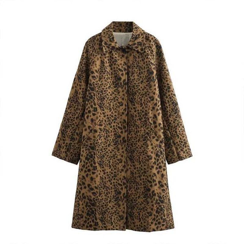 summer elegant womens new casual fashion longsleeved singlebreasted leopard