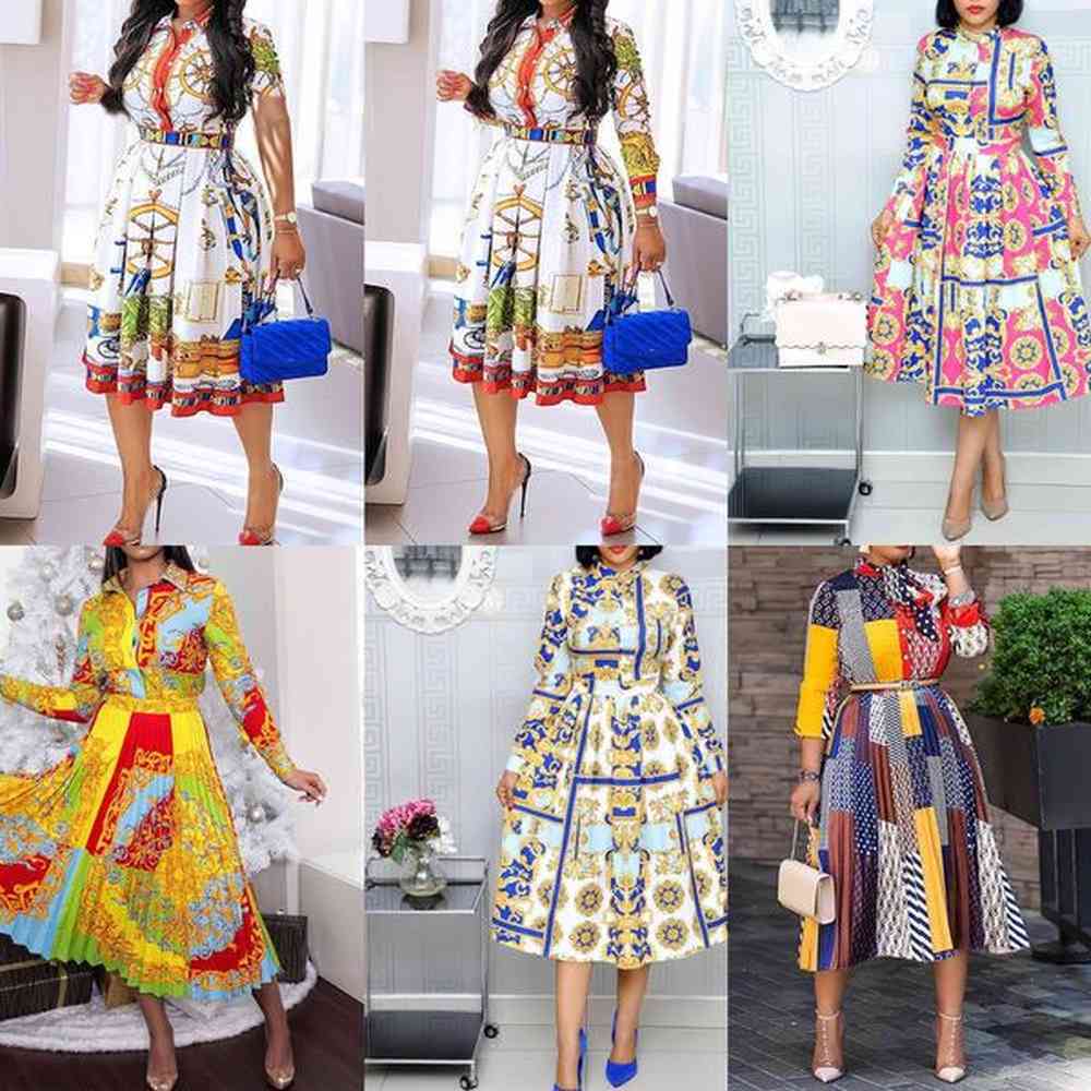 summer fall lapel midcalf high waist big plus size geometric