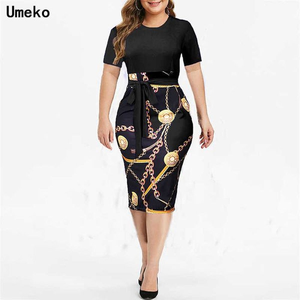 summer formal plus size sxl chain print bodycon dress women