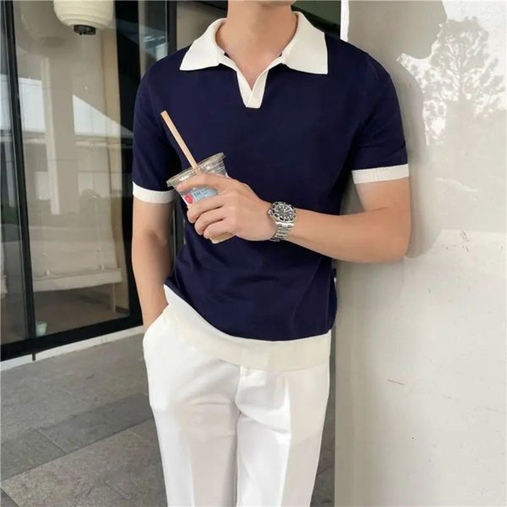 Summer Lapel Breathable Short Sleeve Temperament Mens Clothing Slim Korean Version Solid Color Trend Knitted POLO Shirt 250115