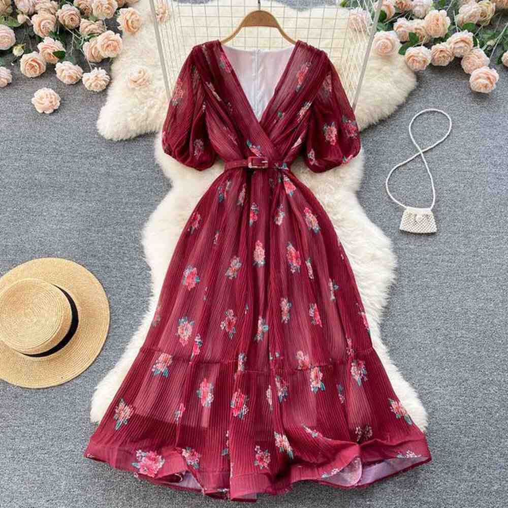 summer literary and ethnic style elegance fragmented flower chiffon