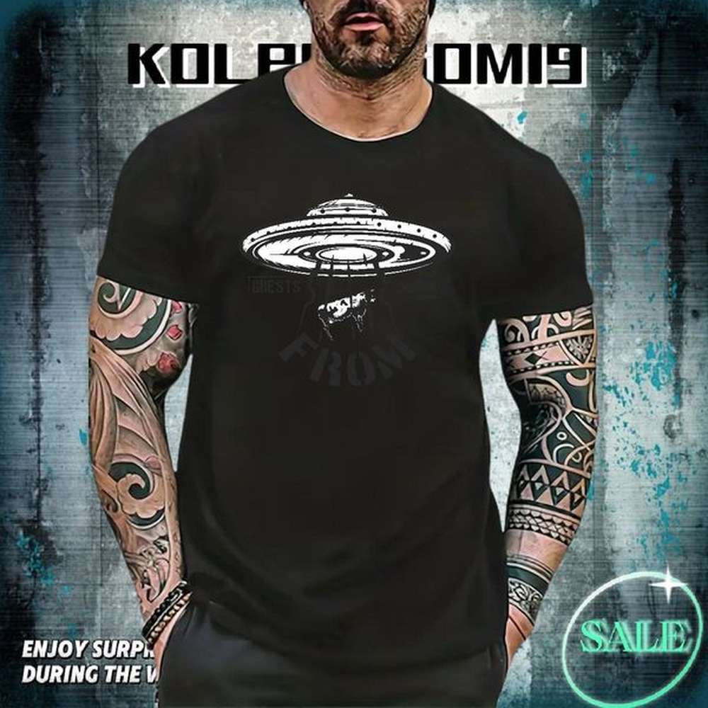 2024 Summer Man T Shirts UFO Tops Shirt 230g Pure Cotton Hip Hop Street Popular Graphic Breathable Short Sleeve Men Tees