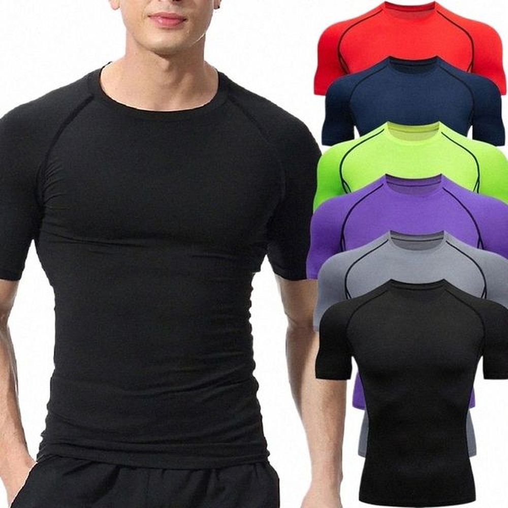 summer Men Compression Shirt Quick Dry Gym t Shirt Tops man Short Sleeve t-Shirt Sport Running Tee Shirts Streetwear Man Clothes 26OV#