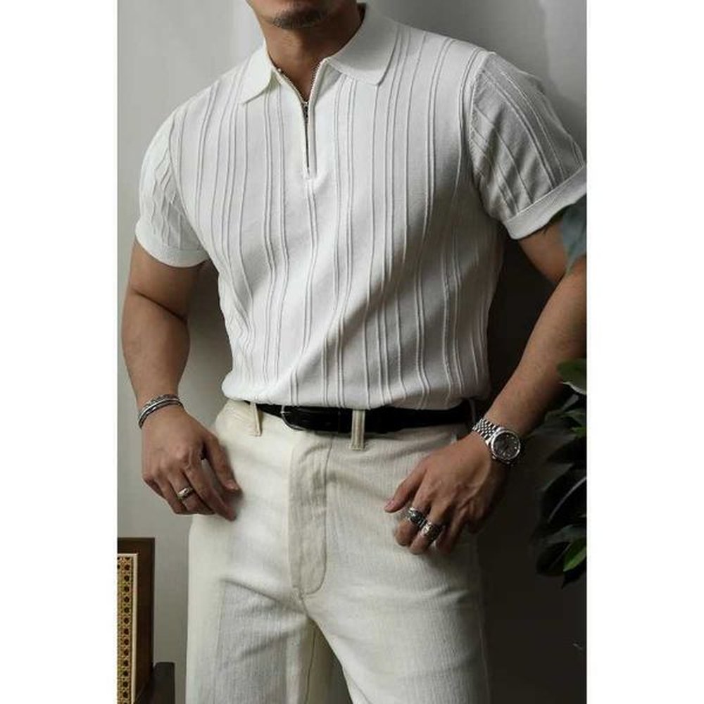 Summer Men Solid Zipper Knitted Polo Shirt Streetwear Fashion Male Clothes Lapel Slim Basic Business Casual Short Sleeve TopsXJ241211