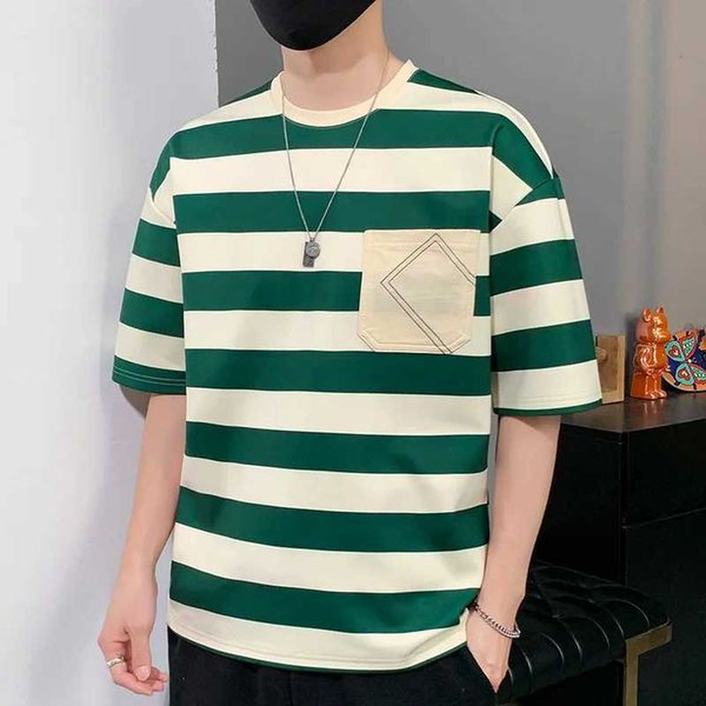 Summer Mens Casual Short sleeved T-shirt T-shirt Top Stripe Brand Fashion High HOP Clothing Oversized 3XL T-shirt M250108