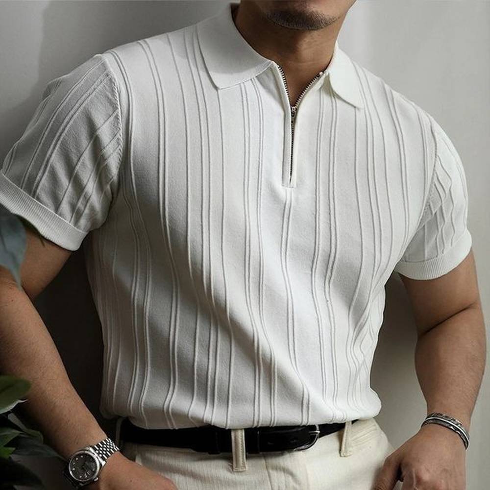 Summer Mens Clothing Light Zipper Polo Shirt Korean Solid Color Short Sleeve Retro Fashion Streetwear Leisure Knitwear 250115