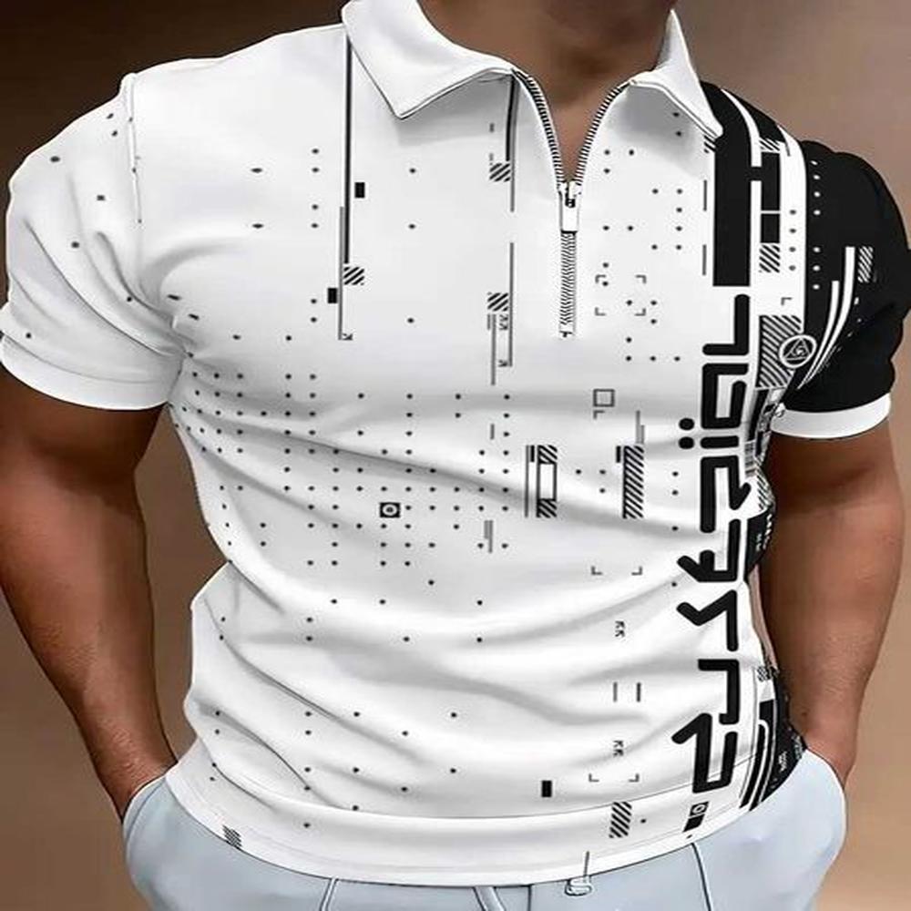 Summer Mens Polo Shirt Graphic Printing Casual Short Sleeve T Shirt Street Fashion Zipper Polo Male Business Oversized ClothingXJ241225