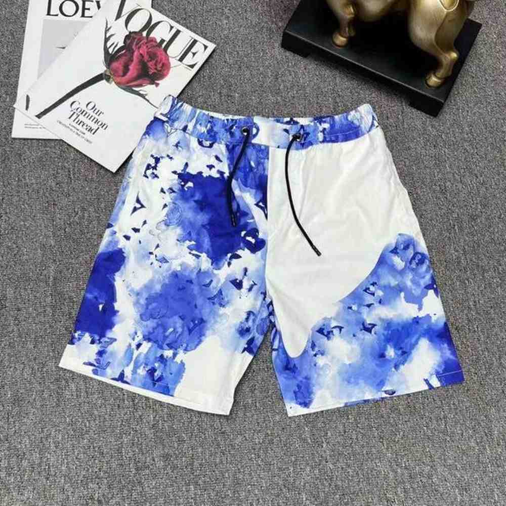 Summer Mens Shorts Blue Watercolor Rendered Letter Shorts Luxury Designer Loose Men Beach Pants Shorts Casual Mens Shorts Pants Gym Pants Sp