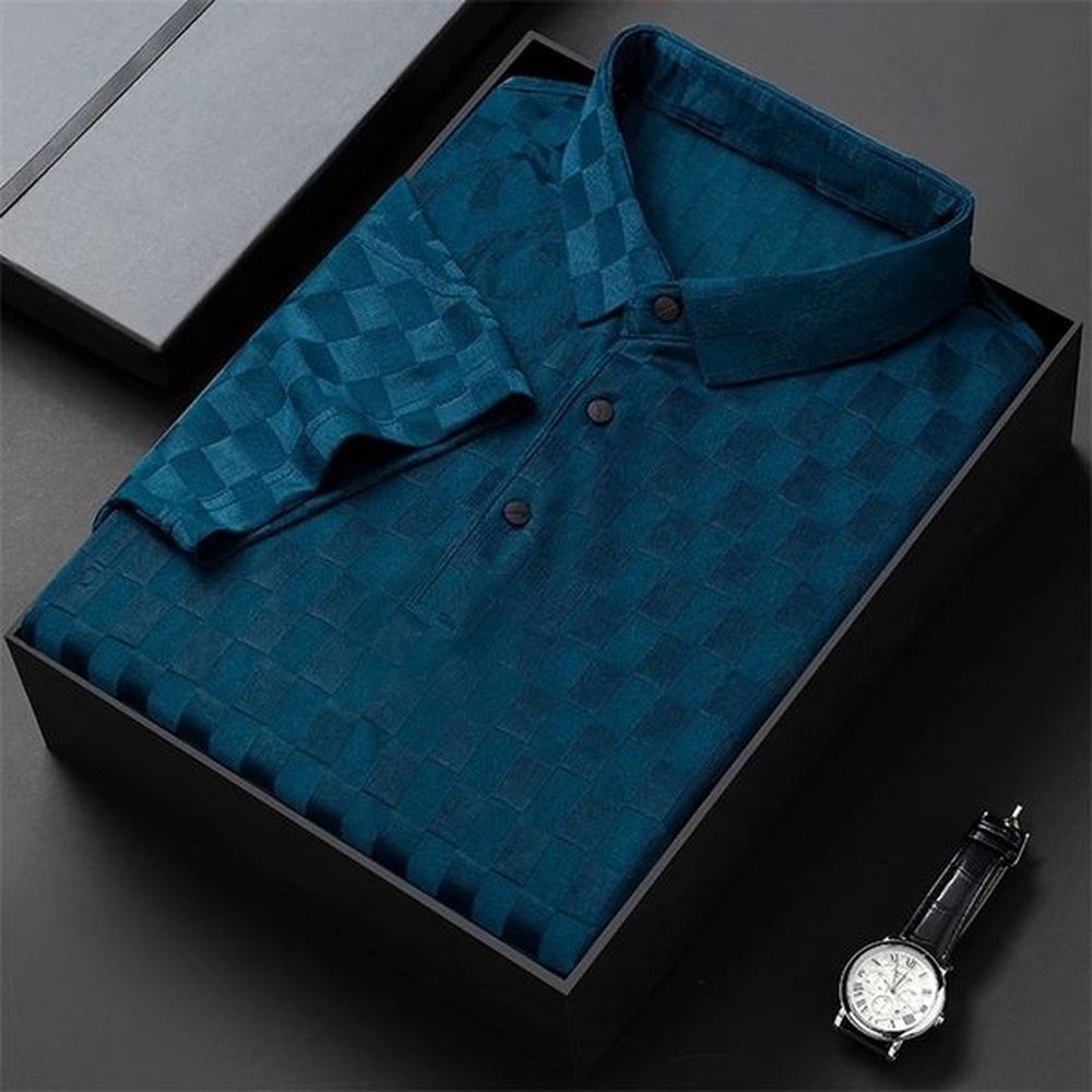 2024 Summer Mens Solid Color Jacquard POLO Shirt Fashion Casual Wrinkle Resistant Comfortable Top 240821