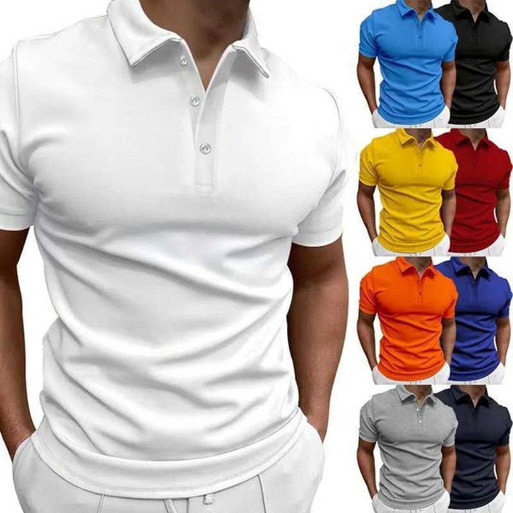 Summer Mens Solid Color Short Sleeve Polo Shirt Casual Slim Lapel Button Top T-ShirtXJ241028
