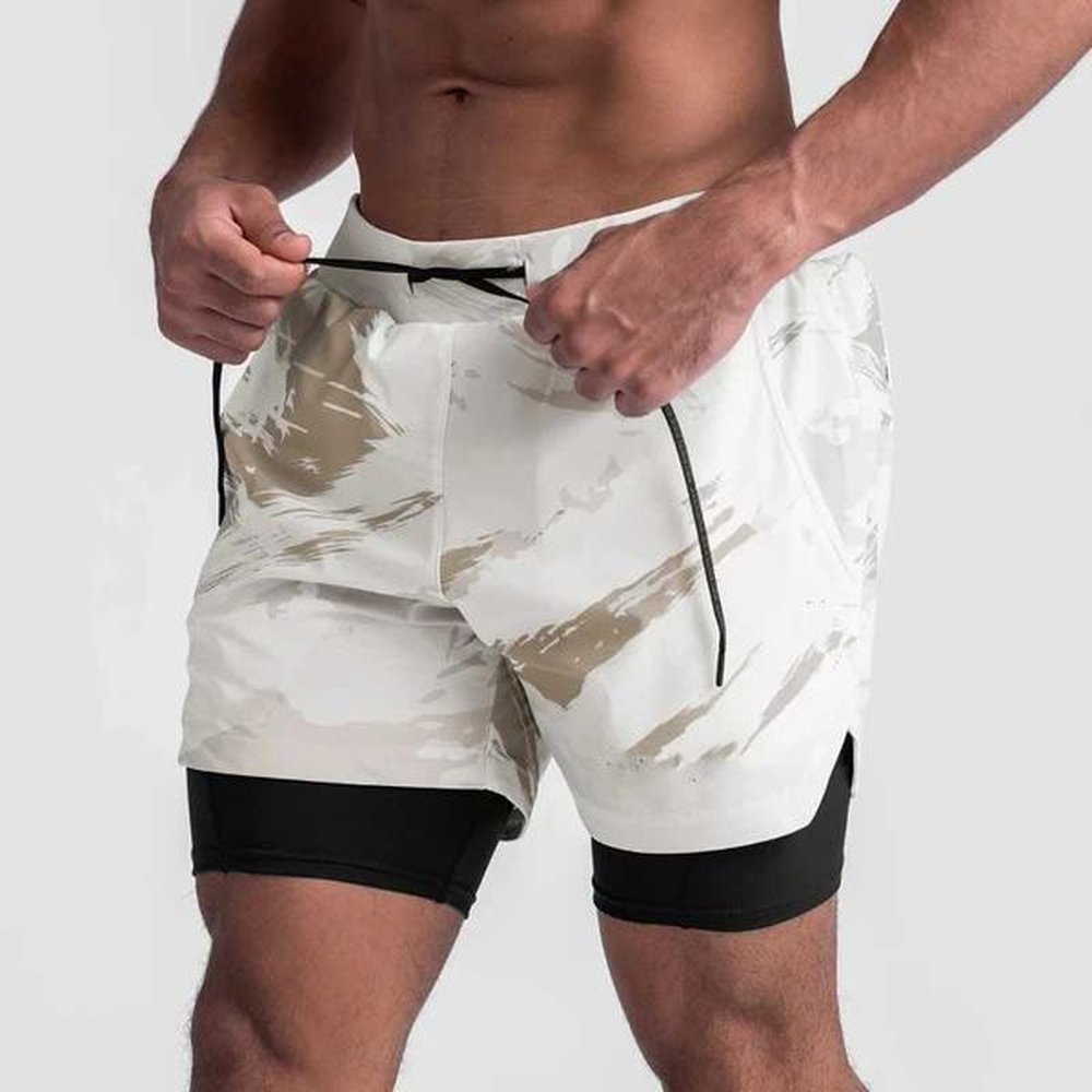 Summer Mens Trend Fitness Shorts Outdoor Fitness Running Bike Shorts Quick drying Double layer 2-in-1 Mens ShortsW240713