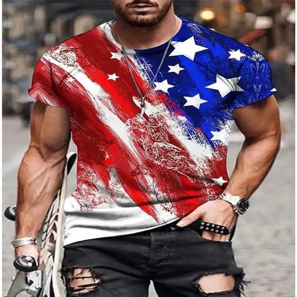 Summer Mens T-shirt 3d Print USA Flag T Shirt Oversized Tees Tops Casual Short-sleeved American Streetwear Fashion Men ClothingXJ250211