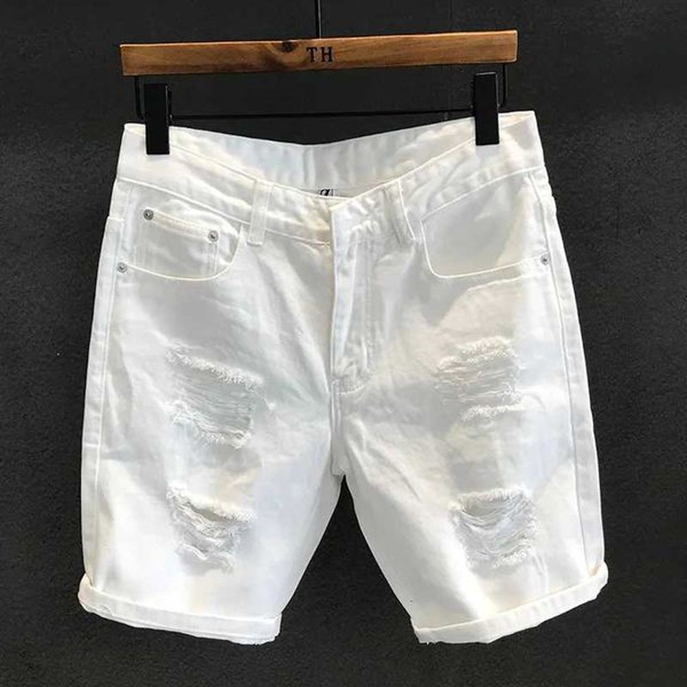 Summer Mens White Ripped Jeans Shorts Soft and Comfortable Stretch Casual Distressed Washed Cowboy Denim Jeans Male Short Pants W250116
