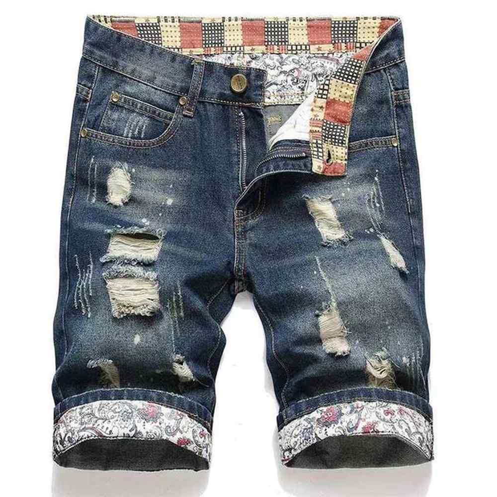 2024 Summer New Men Blue Hollow Out Jean Shorts Streetwear Ripped Patched Slim Denim Shorts Casual Jeans Male Brand ClothesXJ241206