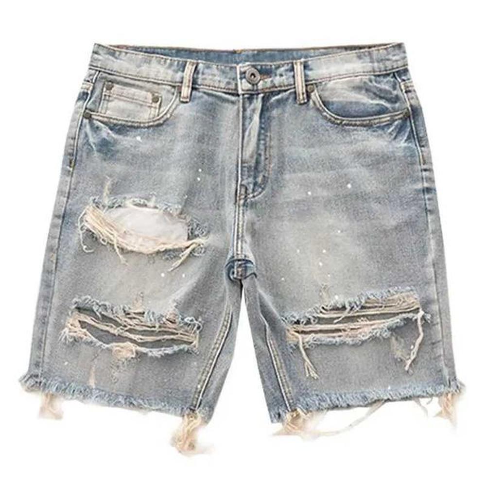 Summer New Men Slim Fit Hole Lazy Shorts Jeans Youth Fashion Hip Hop Retro Y2K Baggy Cargo Short PantsXJ250117