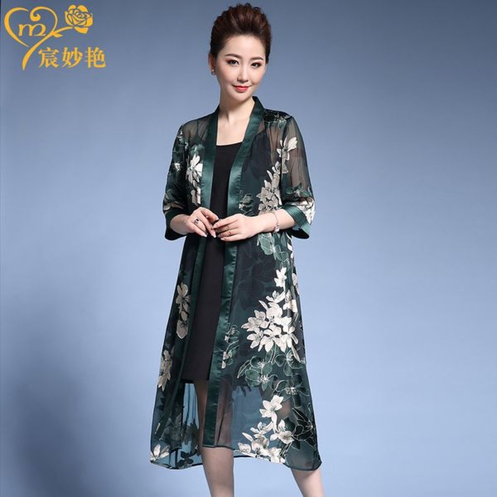 summer new silk dress long section large size womens twopiece