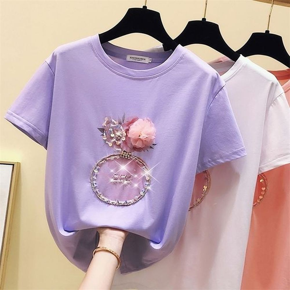 summer pink t shirt women tops kawaii white tshirt women