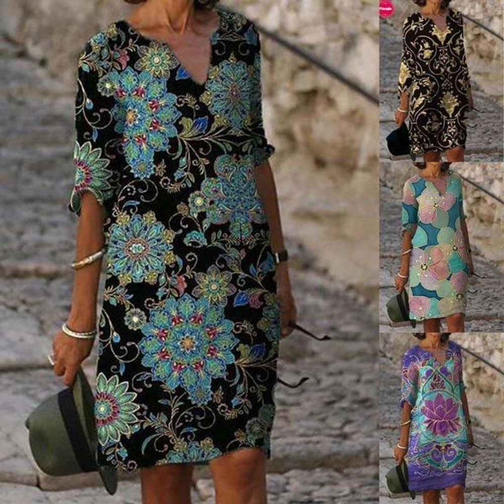 summer print loose bamboo fiber en ral short sleeved
