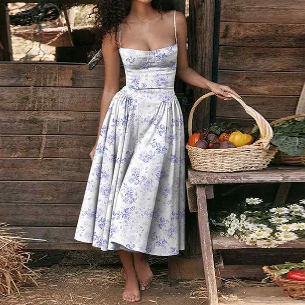 summer sexy spaghetti strap long skirt ultrathin french retro