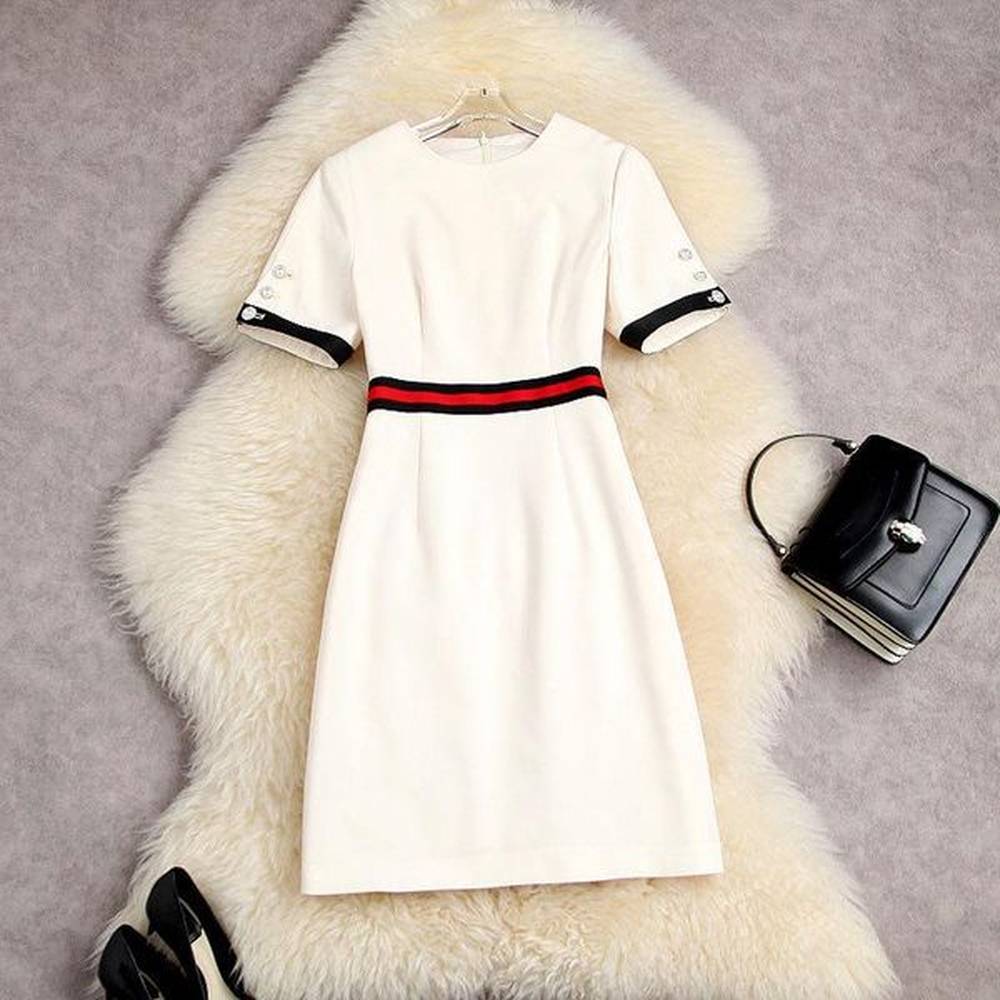 summer short sleeve round neck apricot black contrast