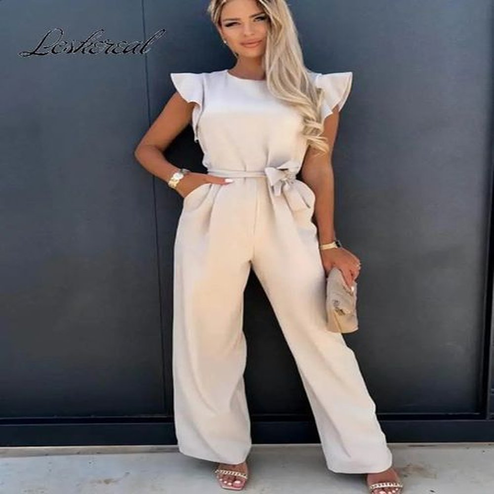 summer short sleeve wide leg jumpsuit for women elegant romper