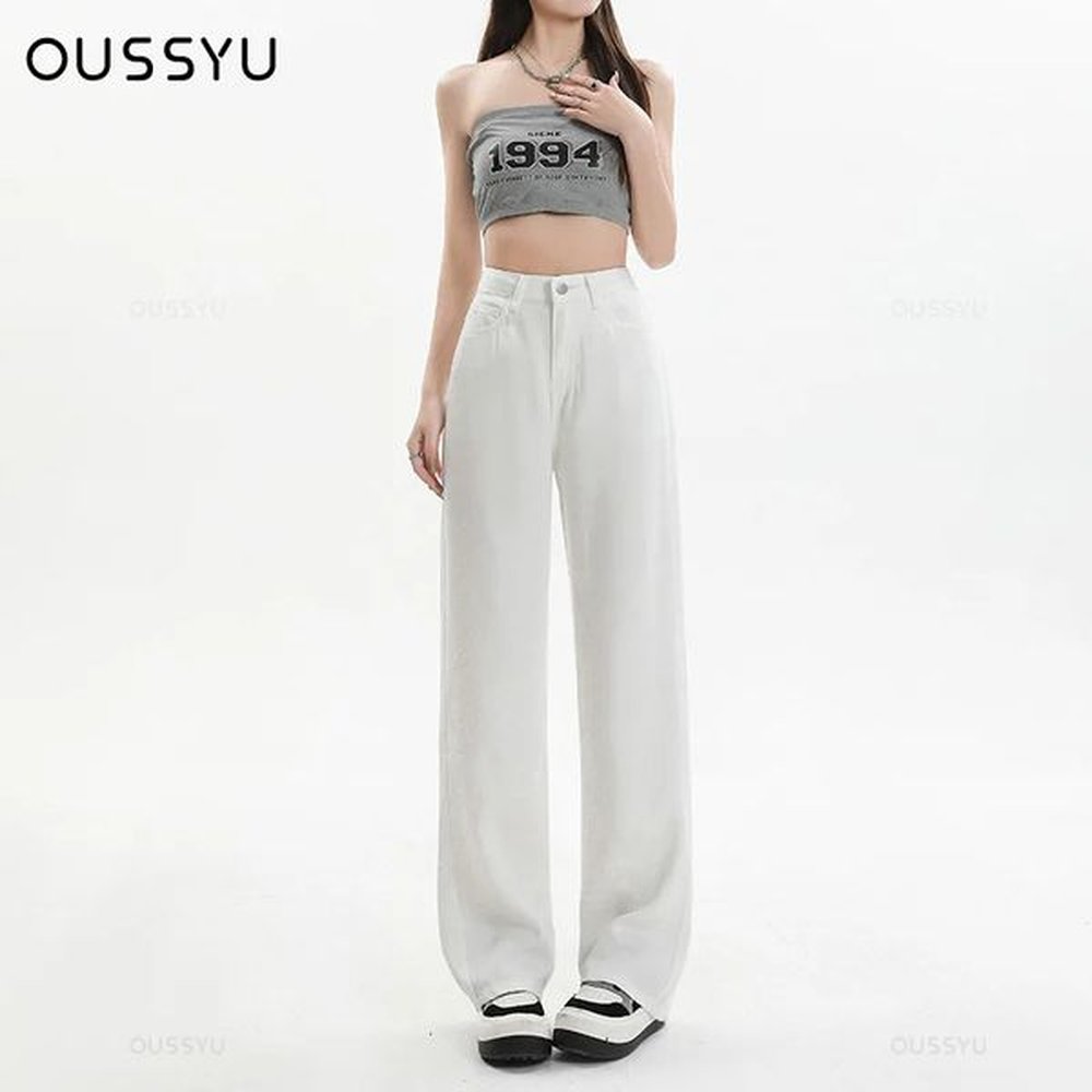 summer soft lyocell fabric woman jeans loose wide leg straight