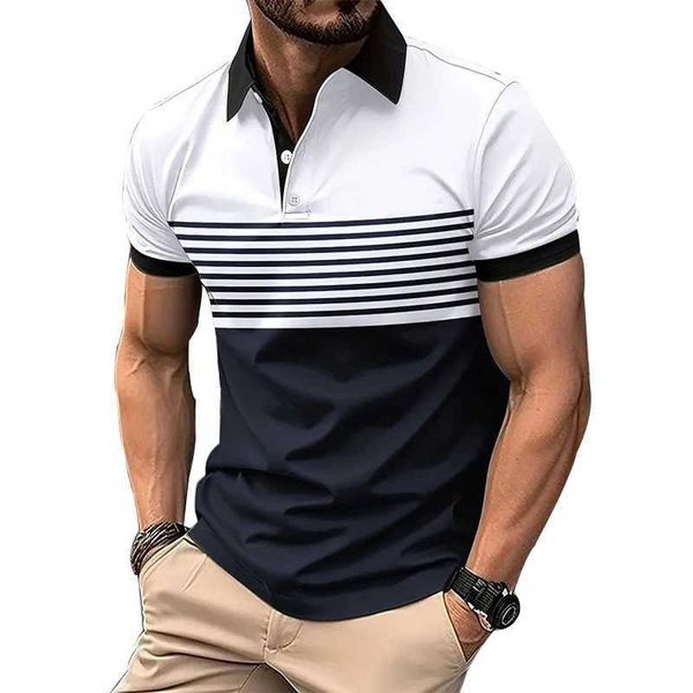 Summer striped 3D printed mens fashion T-shirt with oversized buttons lapel collar short slip shirt Ts top mens clothing W241104