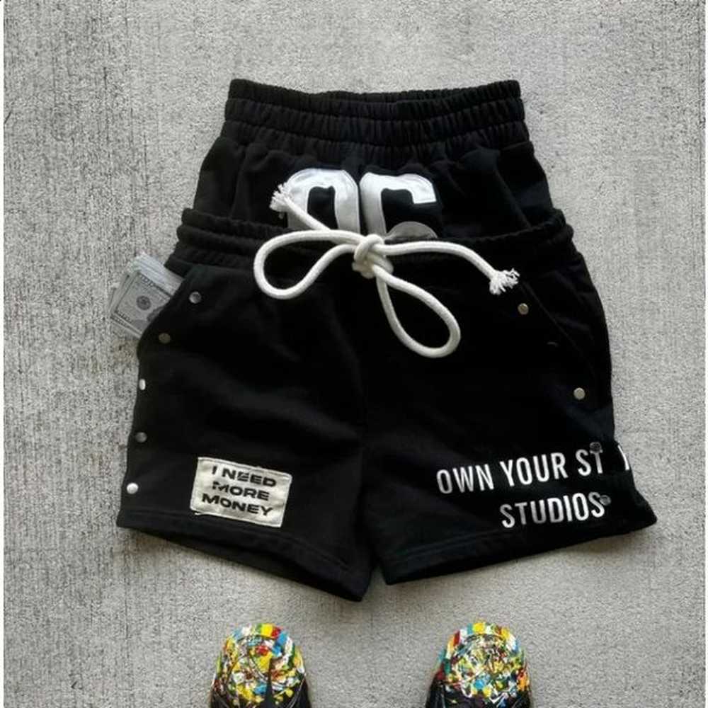 Summer style drawstring double-ended pants American retro washed personalized printed casual shorts trendy retro loose pants 250206
