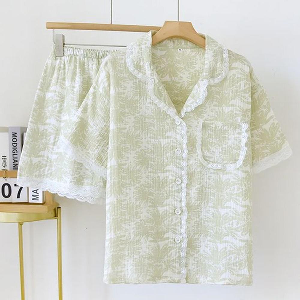 summer sweet printed lace cotton womens pamas cute loose