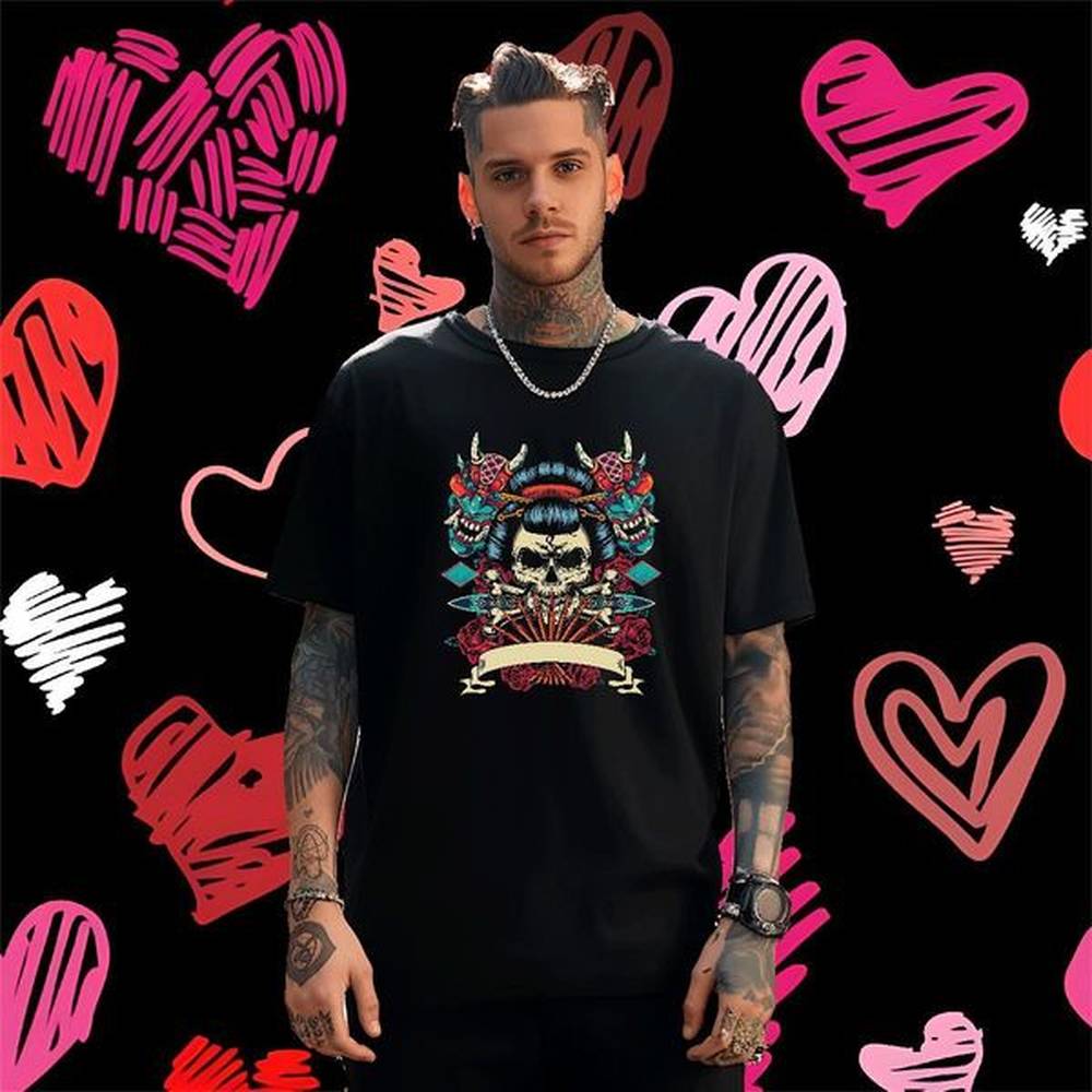 2024 Summer T Shirt For Man skull Wear 100% Cotton 230g Hip Hop Cool Anime Print Pure Cotton Mens Tshirts