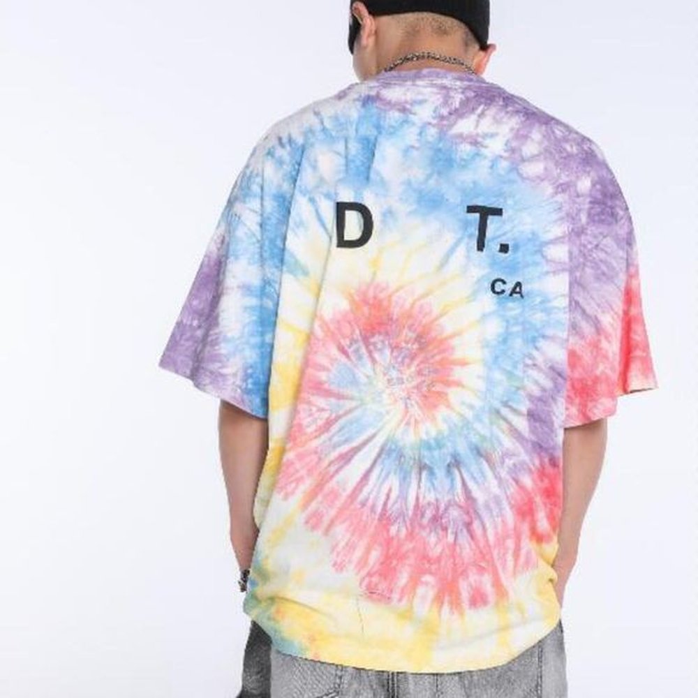 Summer Tie-dyed Mens Plus Tshirts with Letters Fashion Breathable Tee Tops Hip Hop Men Woman Streetwear Multi Styles