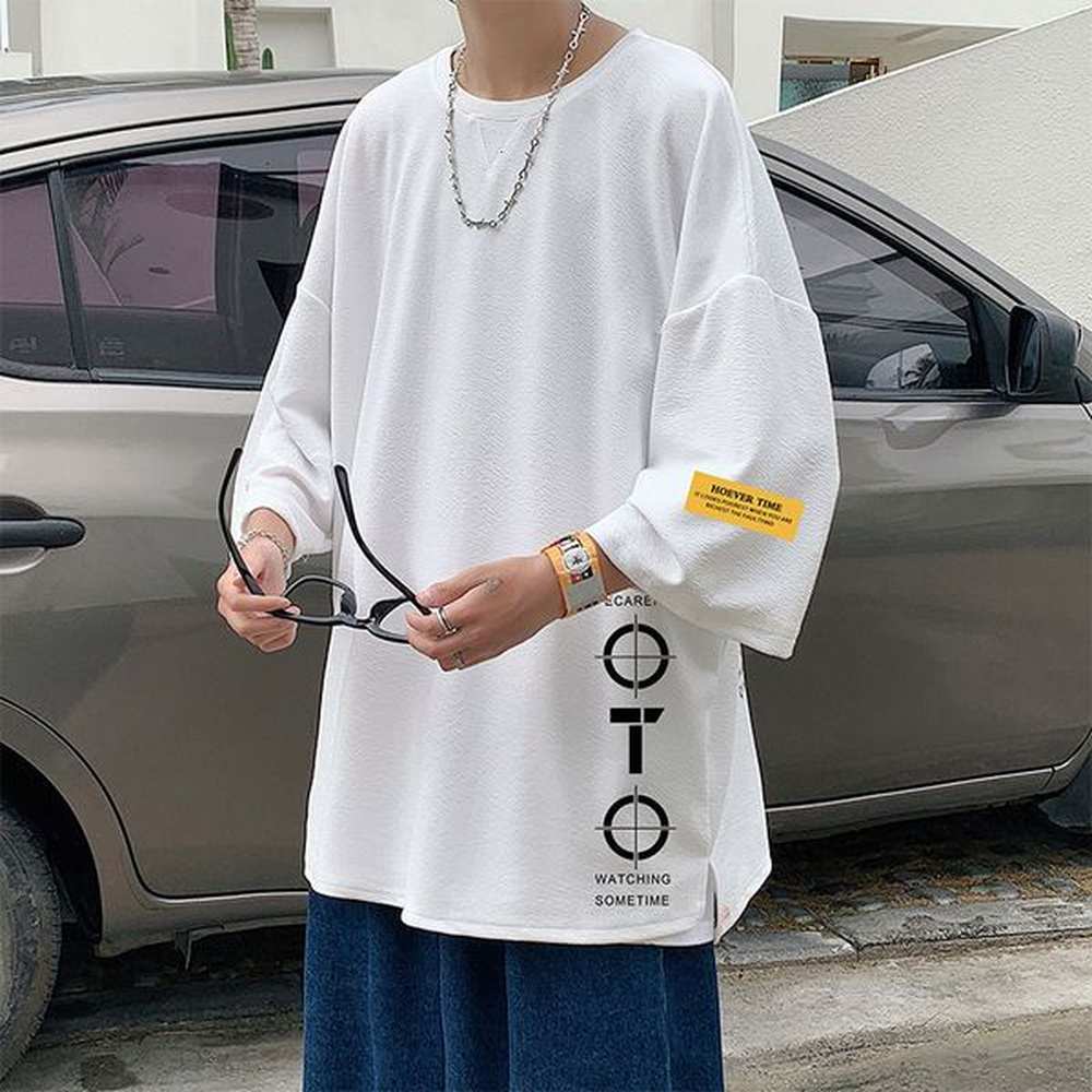 Summer Trend 3/4 Men's Korean Loose Short Sleeved Designer T-shirt Plus Size Oversized Top 1/4 Mid Sleeve