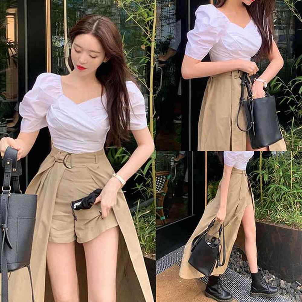 summer white square neck puff short sleeve blouse women sexy