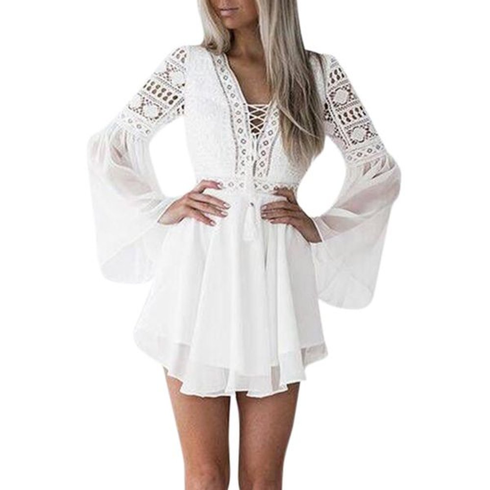 summer women girls white bohemian mini dress fashion spring solid