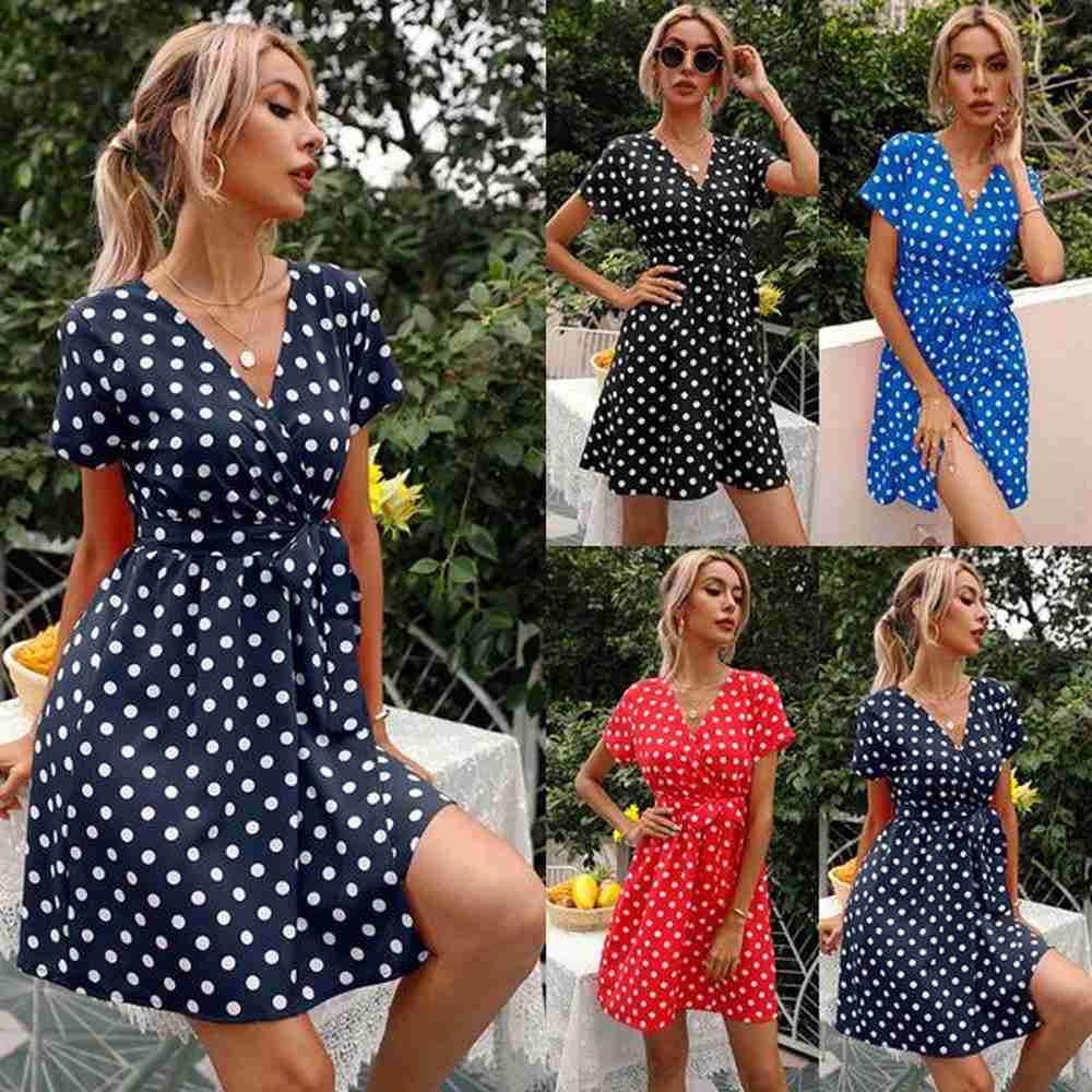 summer women polka dot print mini dress casual elegant