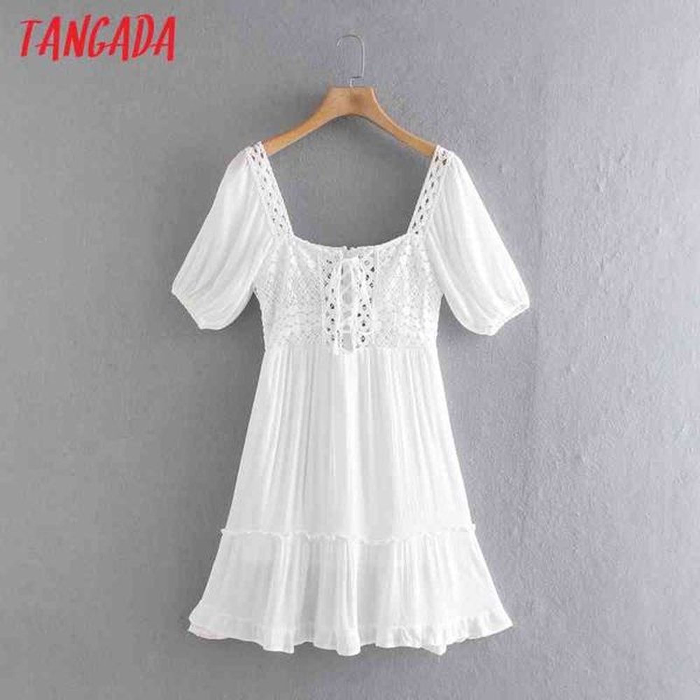 summer women white lace patchwork hollow out short sleeve ladies