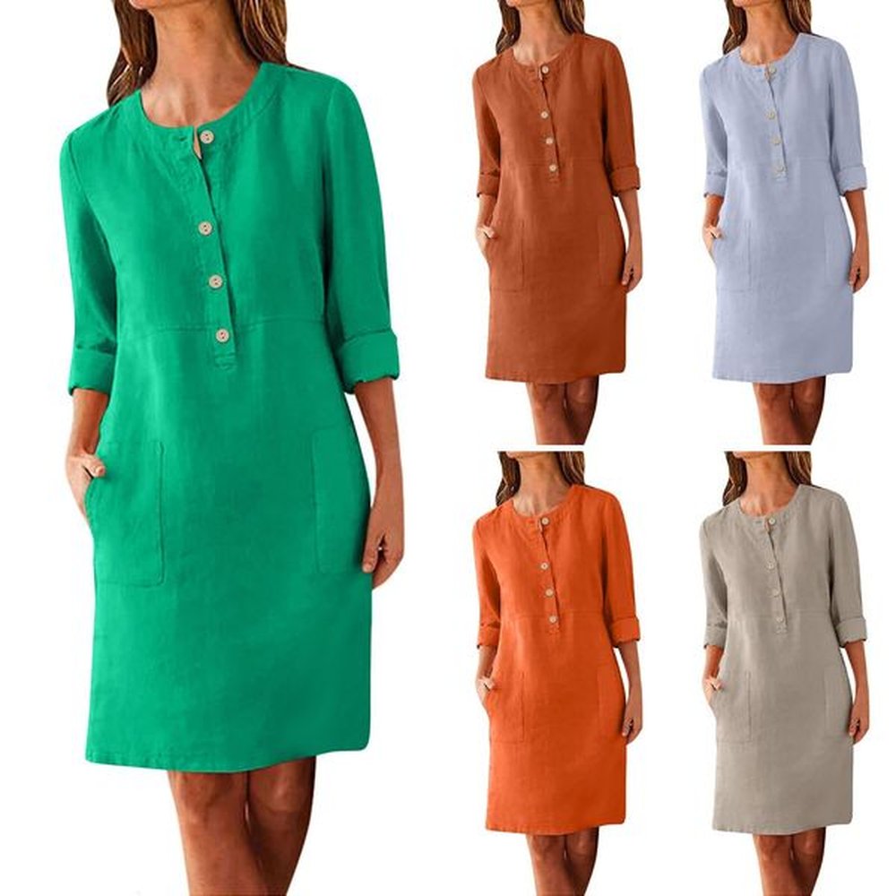 summer womens button dresses fashion casual large loose solid cotton