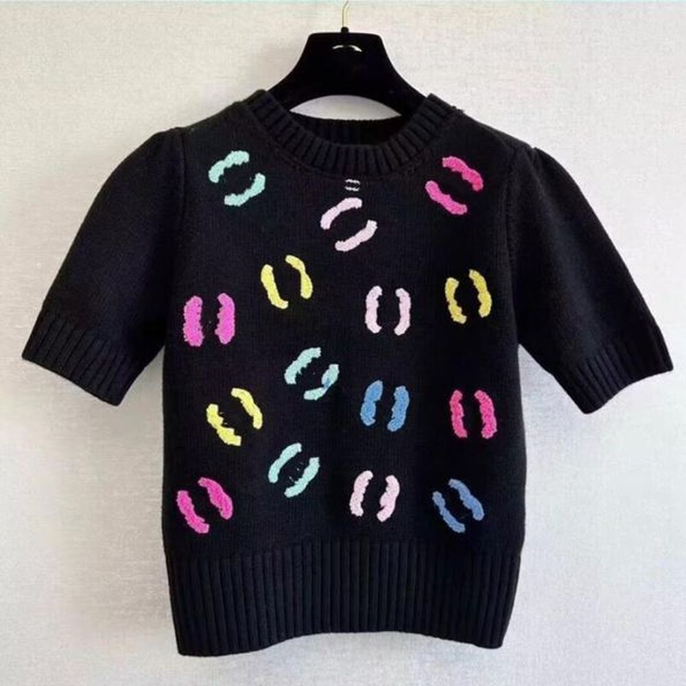summer womens casual designer short sleeves knit sweaters tshirt colorful