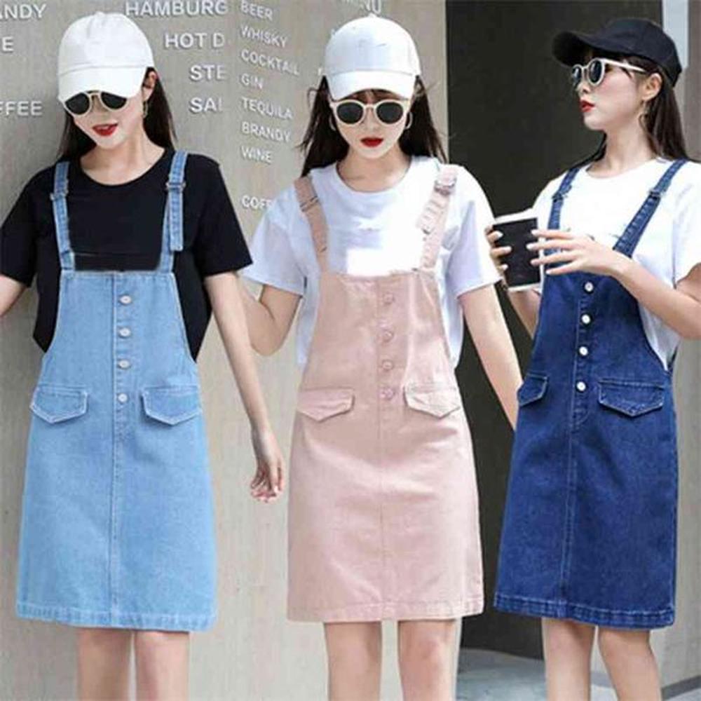 summer womens denim dress adjustable sundresses single breasted loose korean