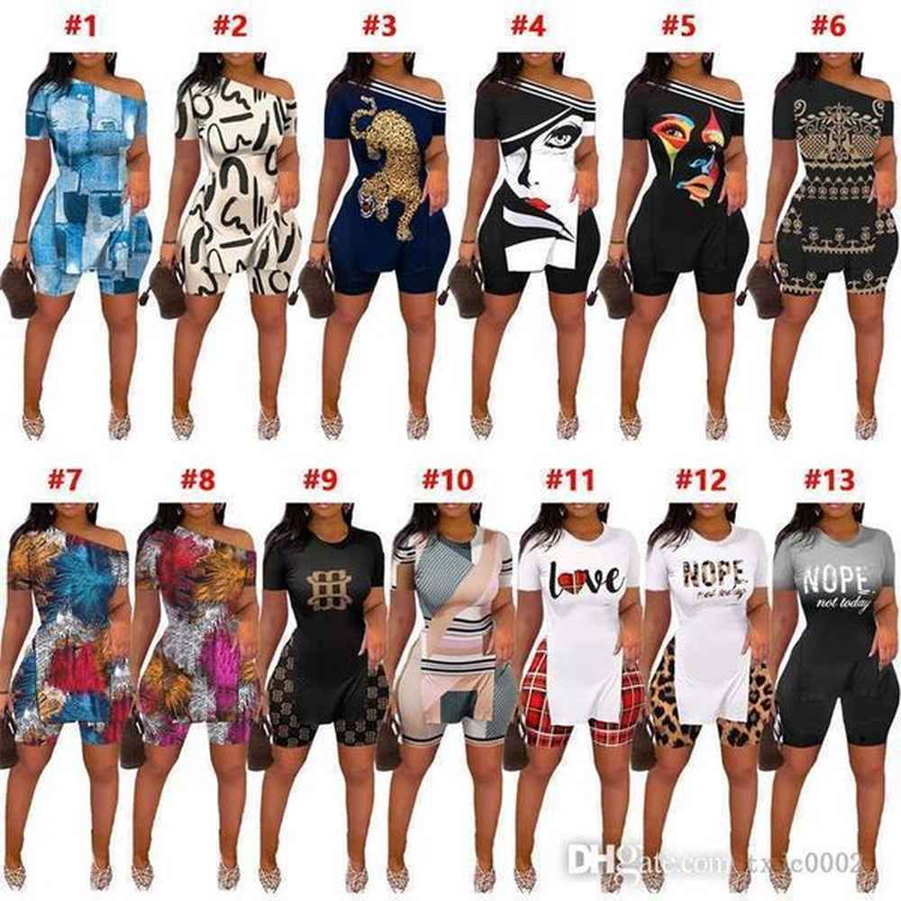 summer womens designer tracksuits sexy fashion pattern printed split short
