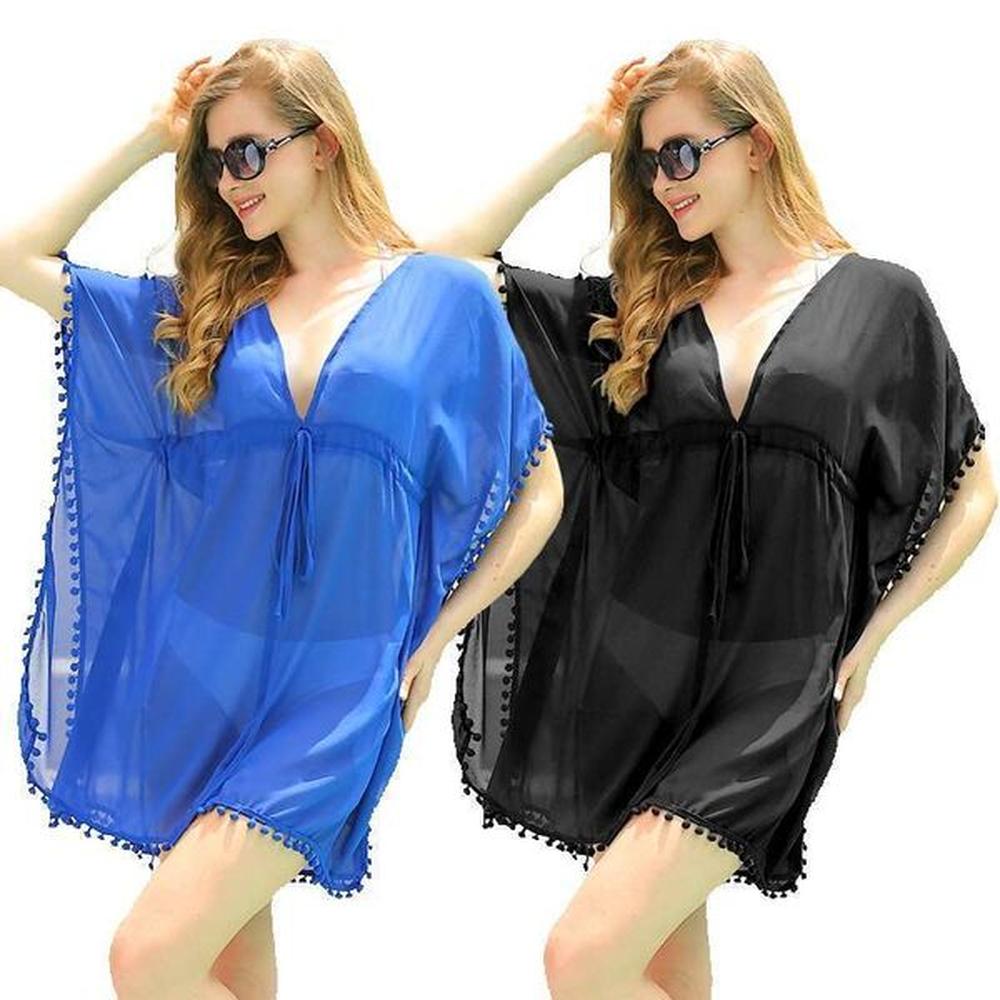 summer womens loose sunscreen vneck drawstring small hairball splicing solid