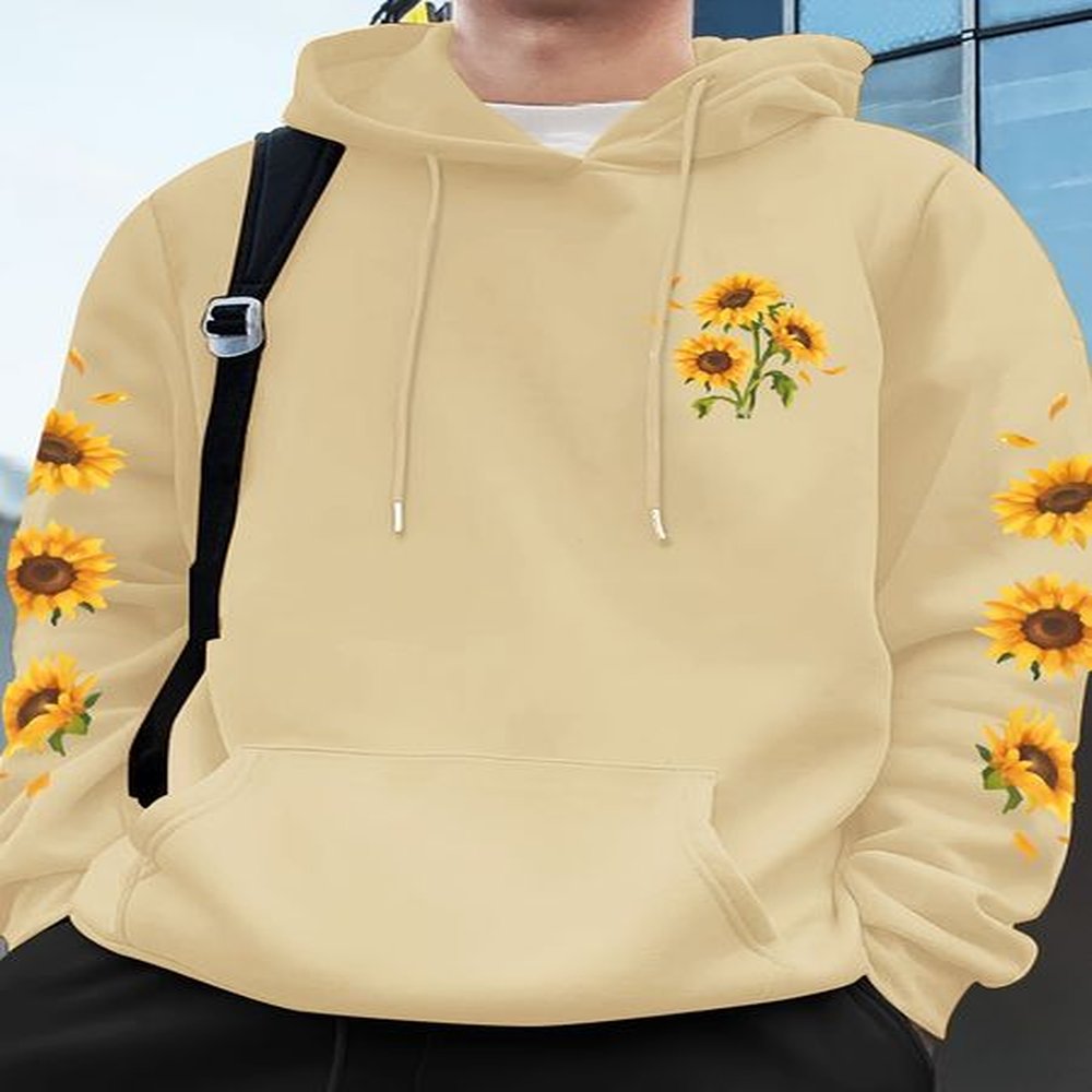 Suower Print Relaxed Fit Hooded Sweatshirt Soft Long Sleeve Pullover with Pocket, Round Neck, Casual Loose Style for Autumn Winter - Perfect