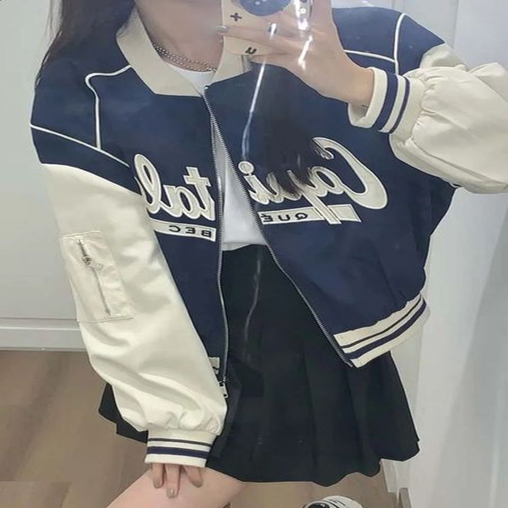 super sized baseball jacket american retro letter printed bomber womens
