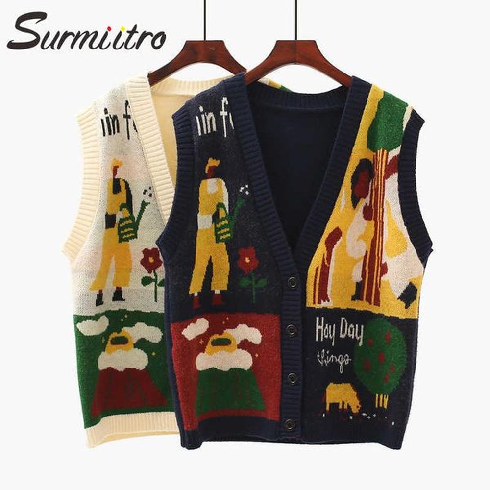 surmiitro autumn winter knit sweater vest women sleeveless cardigan waistcoat