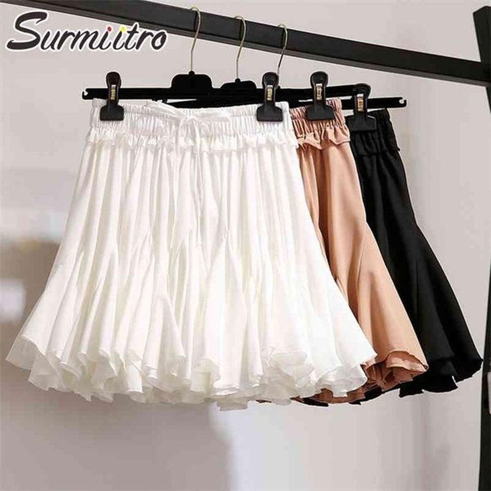 surmiitro white black chiffon summer shorts skirt women fashion korean