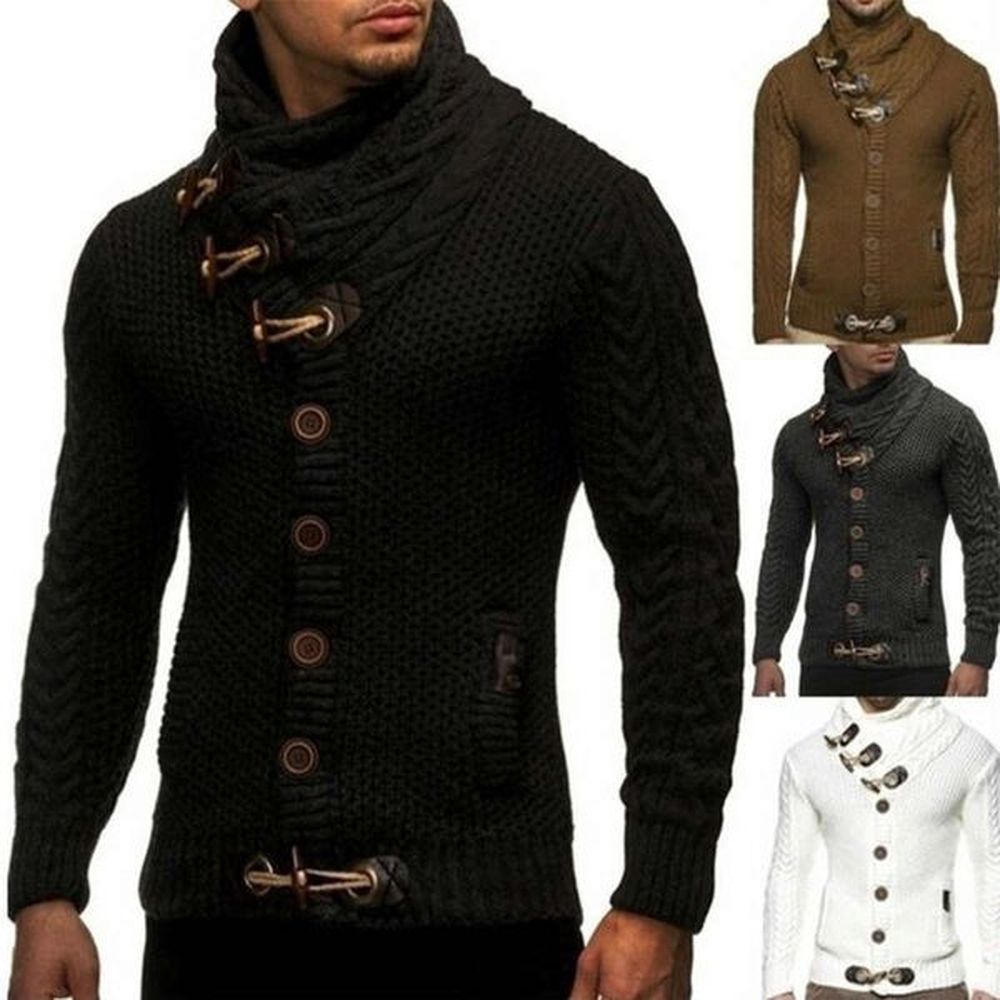 Sweater Autumn Winter Knitted Jacket, High Neck Button, Plus Size, European And American Fashion Sweater, Cross-Border Men's Clothing
