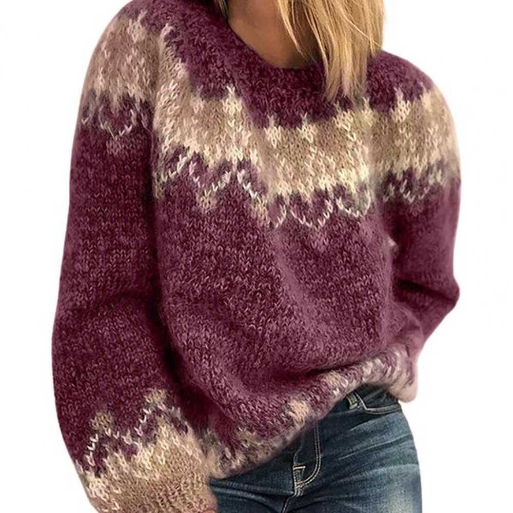 sweater long sleeve knitted top warm vintage o neck pullover