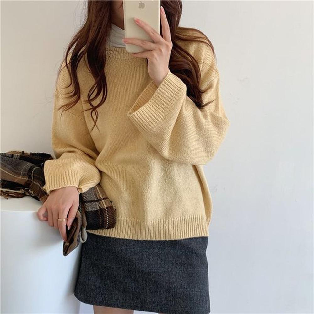 sweater oneck leisure streetwear outwear women tops elegant solid long