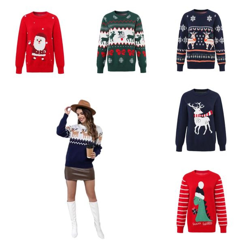 sweater women christmas deer knitted long sleeve round neck ladies